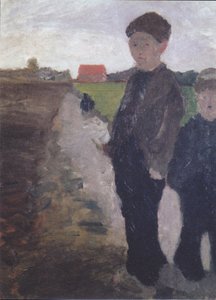 Twee jongens bij het moerkanaal